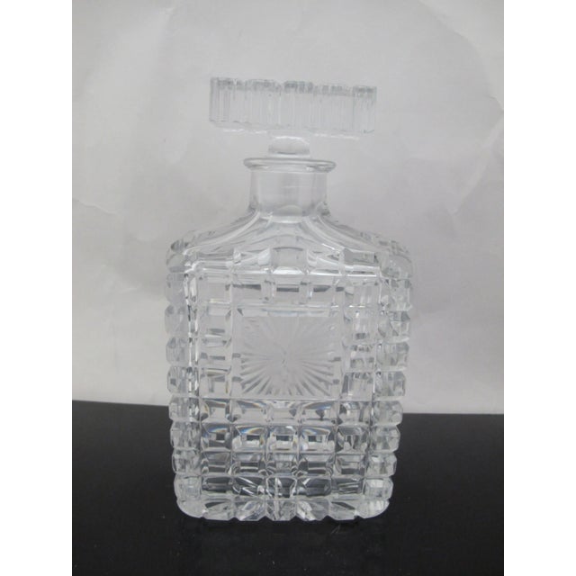 Heavy Cut Starburst Crystal Glass Geometric Liquor Spirits Decanter For Sale - Image 4 of 11