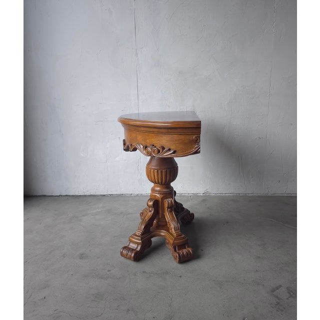 Wood Oak Demi Lune Renaissance Revival Style Console Entry Table For Sale - Image 7 of 11