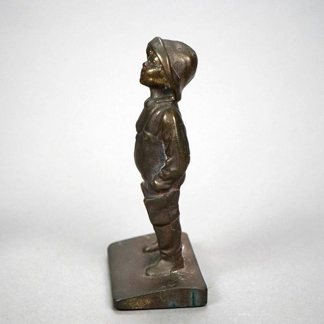 Antique Pair Bronzed Bookends, Young Boy, Circa 1920 For Sale - Image 6 of 14