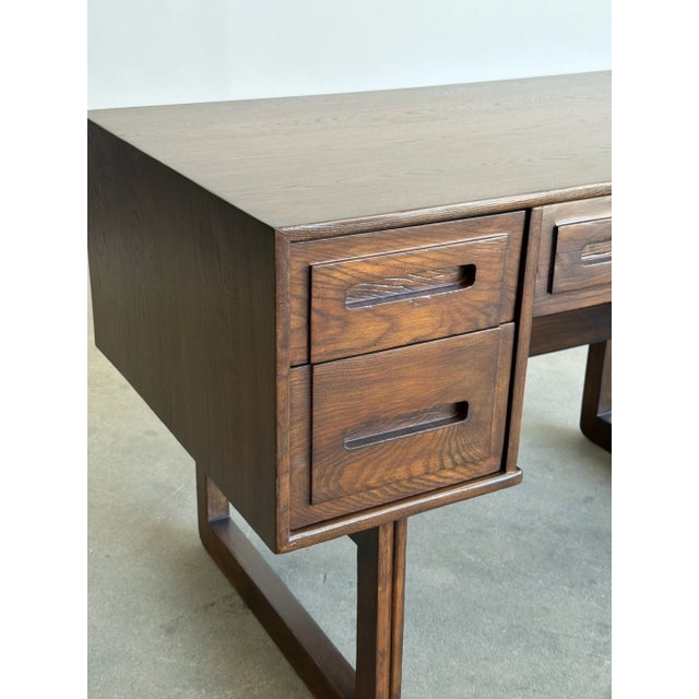 Vintage Oak Desk With Sculptural Base For Sale - Image 11 of 15