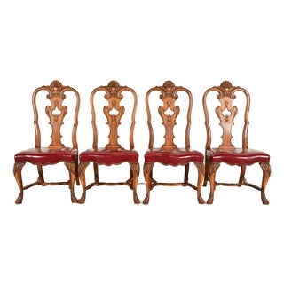 Berkey & Gay Antique Georgian Burled Walnut Dining Chairs, Set of Four For Sale