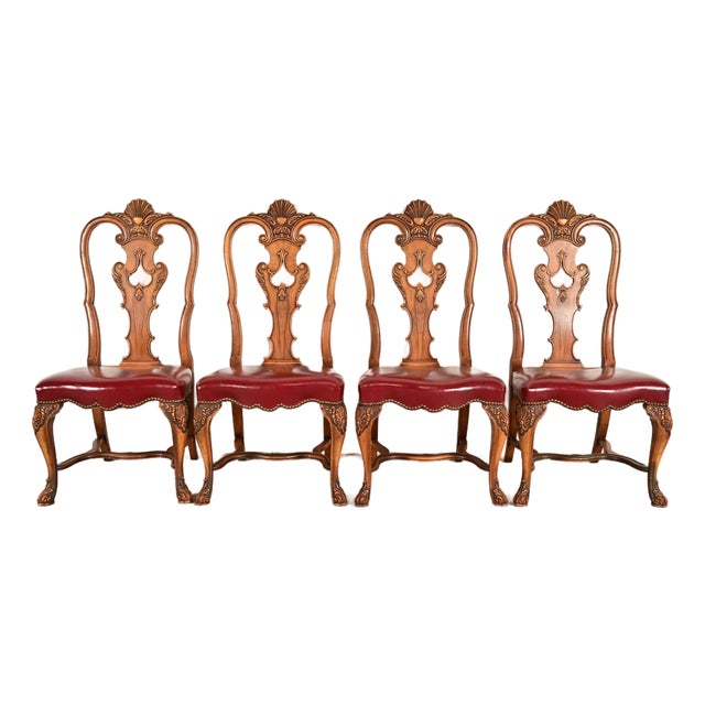 Berkey & Gay Antique Georgian Burled Walnut Dining Chairs, Set of Four For Sale