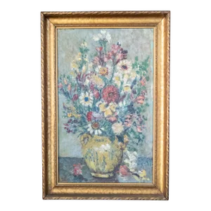 19th Century American Impressionist Still Life With Flowers Painting, Signed Illegibly