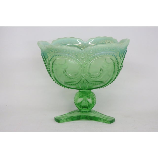 Jefferson Glass Beaded Fleur De Lis Green Opalescent Candy Compote Bowl 4568b For Sale - Image 17 of 18