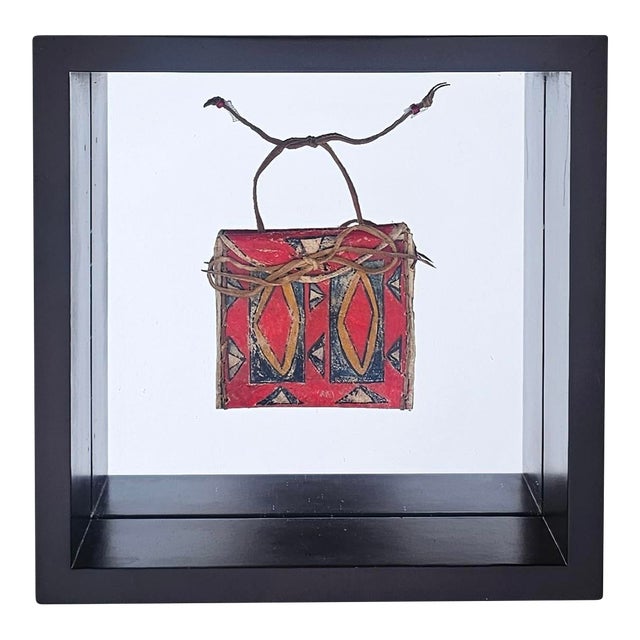 Early 19th C Lakota Sioux Hand Painted Parfleche Pouch in Custom Display Frame For Sale