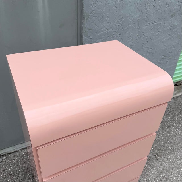 Pink Postmodern Pink Gloss Laminate Waterfall Highboy/Lingerie Armoire For Sale - Image 8 of 8