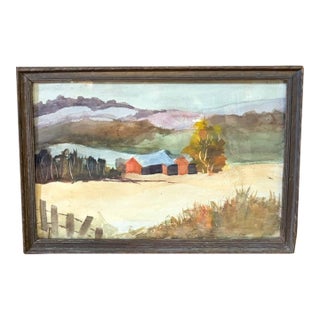 Early Watercolor Landscape Painting - A Quiet Farm For Sale