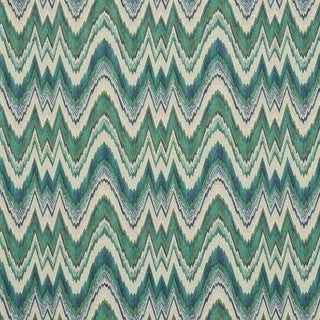 Schumacher Valkyrie Flame Stitch Fabric in Emerald & Peacock For Sale