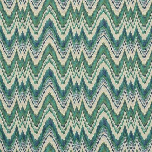 Schumacher Valkyrie Flame Stitch Fabric in Emerald & Peacock For Sale
