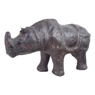 Large Mid-Century Leather Rhino Figurine byOmersa for Liberty & Co., London For Sale