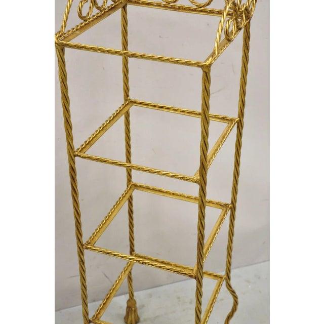 Mid 20th Century Italian Hollywood Regency Rope Tassel Gold 4 Tier Iron Display Rack Shelf - Pair For Sale - Image 9 of 11