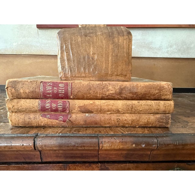 Victorian Set of Three (3) 1874 Ohio Law Books Antique Leather Bound Decorative Stack For Sale - Image 3 of 12