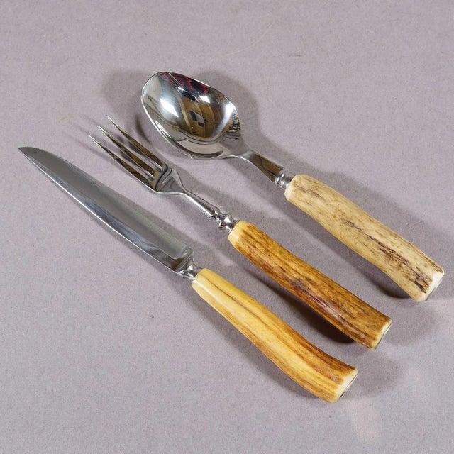 Vintage Stainless Steel and Horn Tableware Set for 6 Germany 1950s For Sale - Image 4 of 7