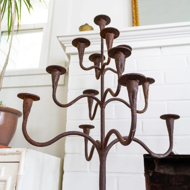 Early 20th Century Antique Rustic Spanish Style Floor Standing Thirteen Arm Candelabra For Sale - Image 5 of 12