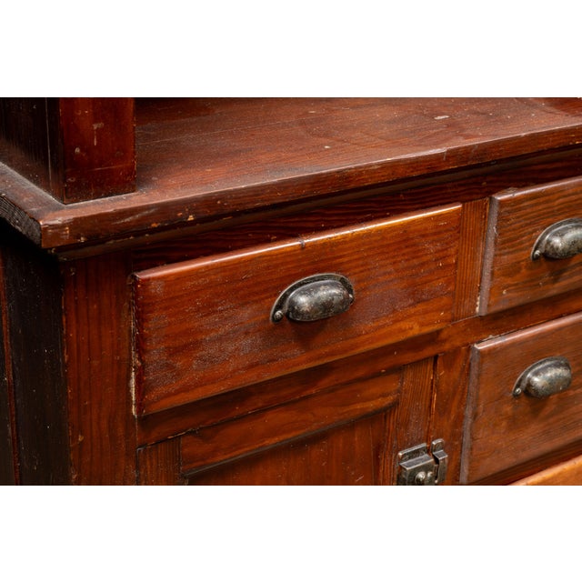 Early 20th Century Oxblood-Stained Step-Back Kitchen Hutch For Sale - Image 11 of 18