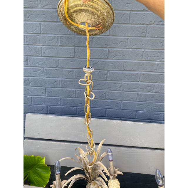 Vintage 1980s Quoizel Pineapple Tole Chandelier, Featuring a Large Central Ceramic Pineapple For Sale - Image 12 of 12