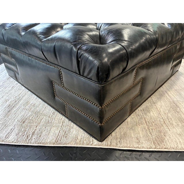 Vintage Large Leather Tufted Ottoman With Nail-Head Detail Coffee Table For Sale - Image 4 of 10
