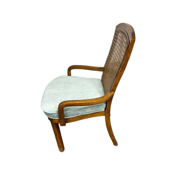 Drexel Drexel Mid 20th Century Cane and Oak Dining Chairs With New Velvet Upholstery - Set of 6 For Sale - Image 4 of 5