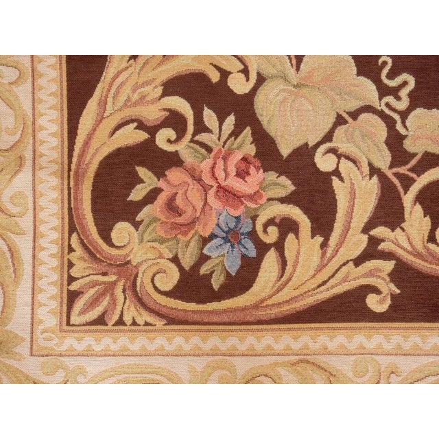 Vintage Aubusson Brown Rug For Sale - Image 3 of 6
