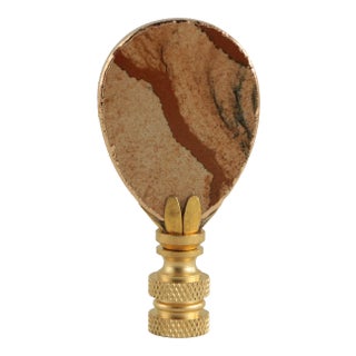 Gilded Picture Jasper Lamp Finial on Brass For Sale