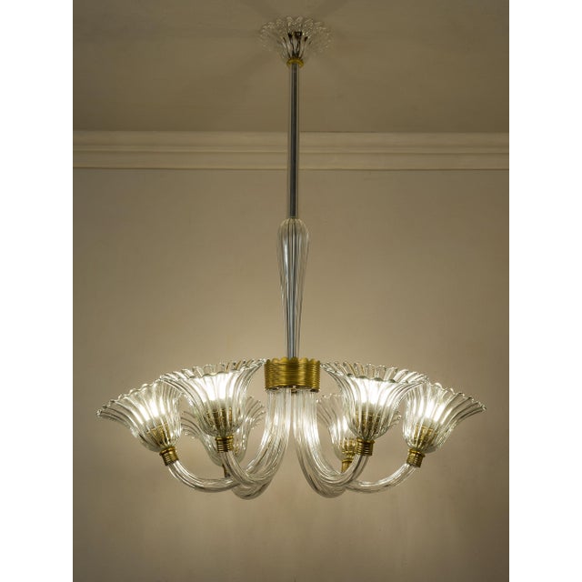 Mid-Century Murano Glass 6-Light Chandelier attributed to Barovier & Toso, 1930s For Sale - Image 6 of 13