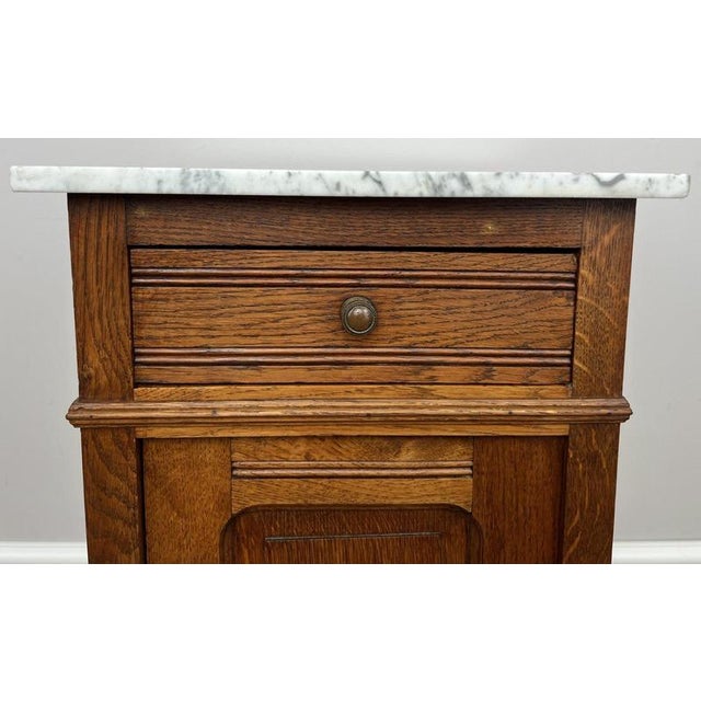 Antique French Oak Bedside Table with Marble Top For Sale - Image 6 of 14