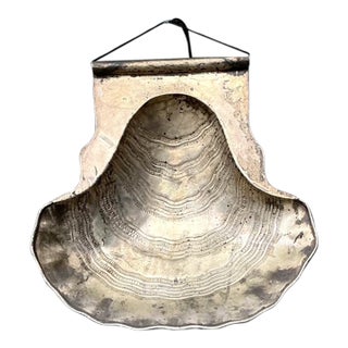 Vintage Hand Hammered Metal Oyster Shell Serving Bowl For Sale