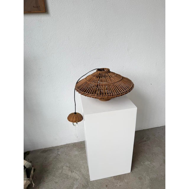 Italian UFO Pendant Light in Wicker, 1960s For Sale - Image 9 of 18