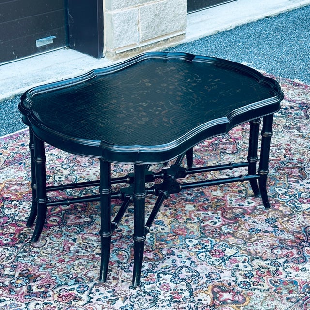 Ethan Allen Mirabelle Black Chinoiserie Faux Bamboo Coffee Table Chairish