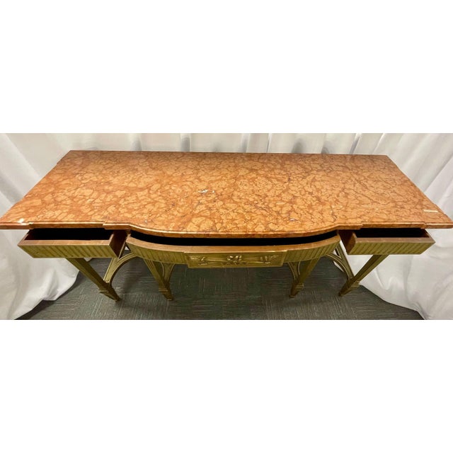 Gold Maison Jansen Console With Six Raised Legs and Marble Top For Sale - Image 8 of 17