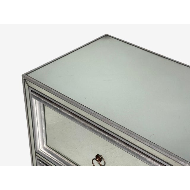 Silver Hollywood Regency Style, Silver Leaf, Distressed Glass, Mirrored Nightstands For Sale - Image 8 of 13