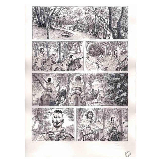 Vincenzo Bizzarri, Hunting and Brigands, Ink & Watercolor on Paper, 2015 For Sale