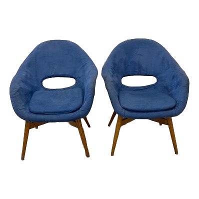 Vintage Blue Upholstery Chairs by Navratil, 1960, Set of 2 For Sale