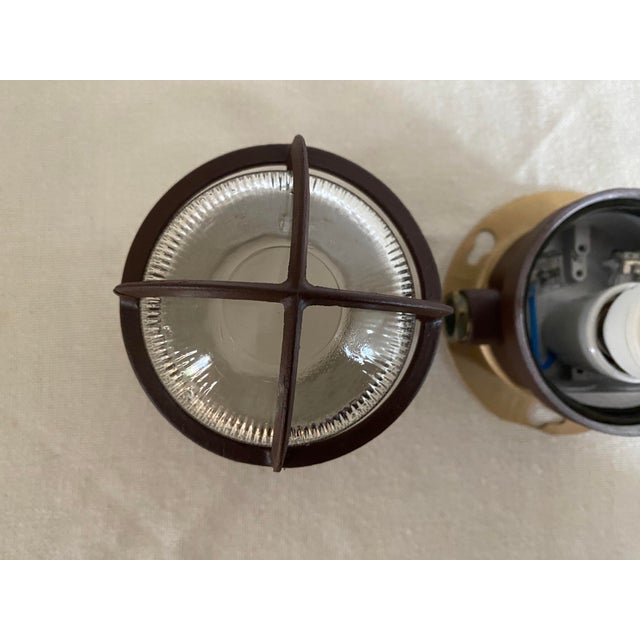 Vintage Industrial Caged Bulkhead Ceiling Light with Ribbed Glass, 1970s For Sale - Image 9 of 14