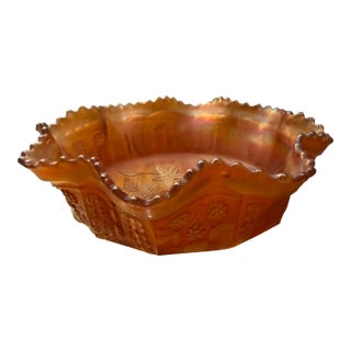 Early 20th Century Orange Marigold Carnival Glass Footed Bowl For Sale