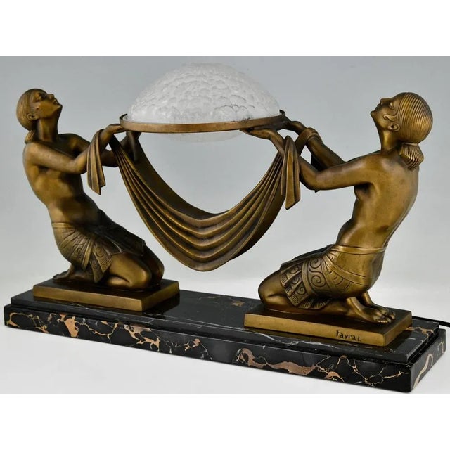 Art Deco Table Lamp with Kneeling Women from Max Le Verrier, 1925 For Sale - Image 3 of 10