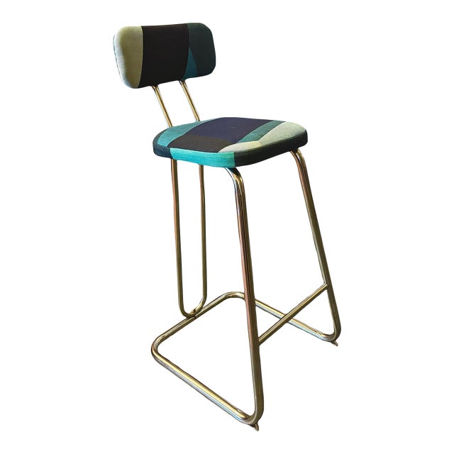 1940s Kem Webber Lloyd Furniture Chrome Counter Stool, Jim Thompson Fabric For Sale