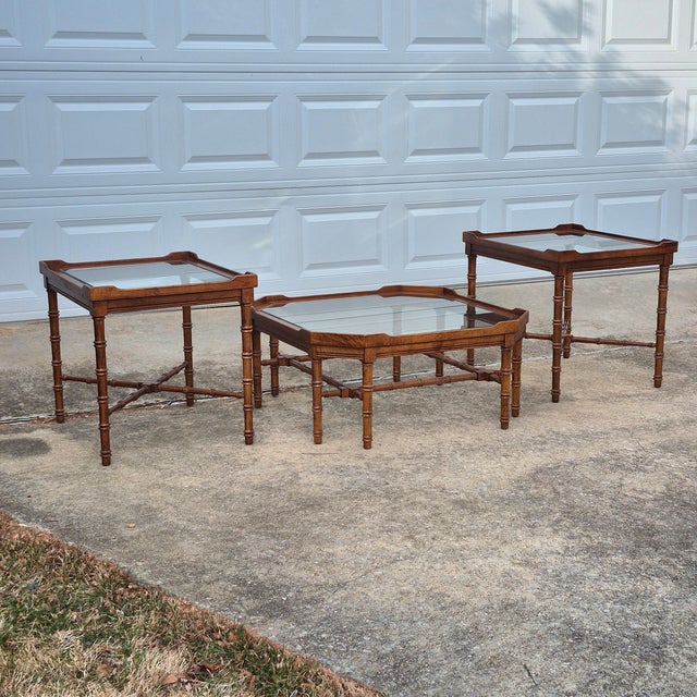 Mid-20th Century Vintage Lane Faux Bamboo Wood & Glass Coffee Table For Sale - Image 9 of 9