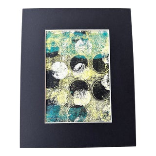“Celestial Currents”Abstract Monoprint in Teal, Black & Ochre by Nancy Smith For Sale
