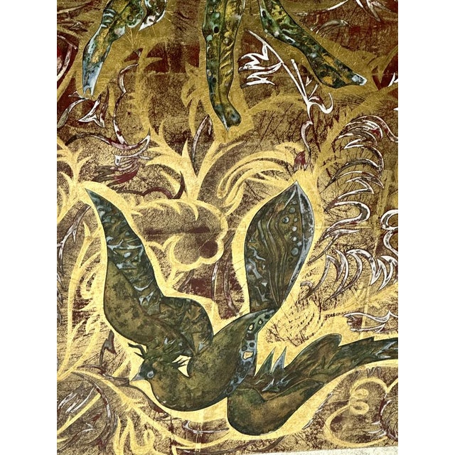 Gold Glass of Glass Mirror Eglomized Birds of Paradise, 1950s For Sale - Image 8 of 14