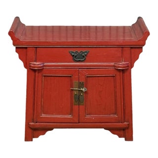 Vintage Chinese Red Lacquered Altar-Form Small Chest For Sale