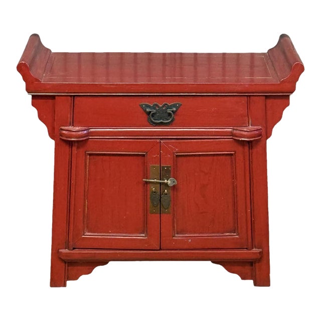 Vintage Chinese Red Lacquered Altar-Form Small Chest For Sale