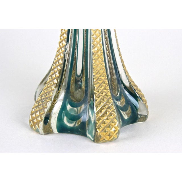 Blue 20th Century Murano Glass Vase with Green and Gilt Accents, Italy, 1930s For Sale - Image 8 of 18