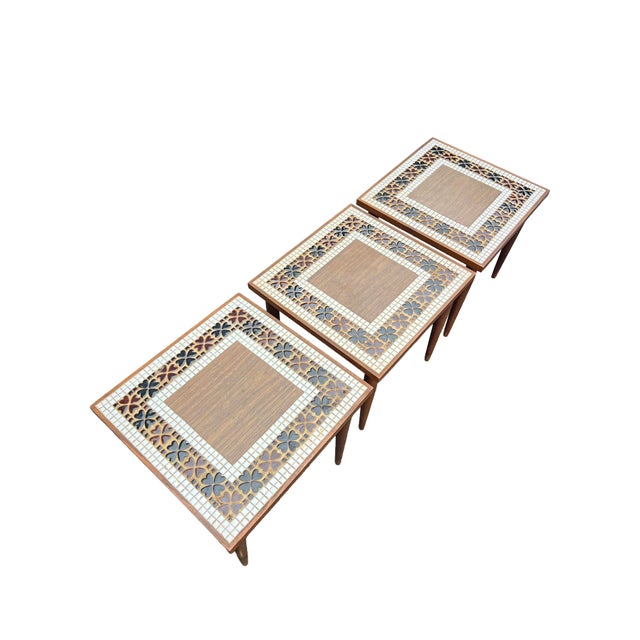 1970s Vintage Modern 3 Stacking Nesting Tables Tile Top Design For Sale - Image 5 of 5