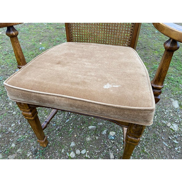 Mid-Century Modern Vintage Mid Century Modern Walnut/Cane High Back Dining Armchairs Set of Two Needs New Upholstery For Sale - Image 3 of 12