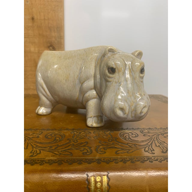 Mid-Century Modern Small Vintage Ceramic Hippopotamus Figurine Planter For Sale - Image 3 of 3