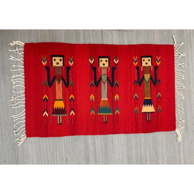 Rustic 1ft 11in × 3ft 8in Southwestern Navajo Yei Russet Ancestor Area Rug For Sale - Image 3 of 11