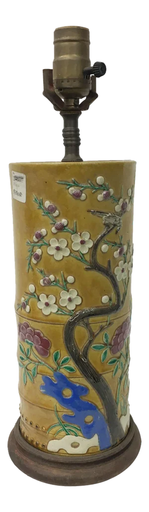 Vintage 19th Centry Chinese Hat Stand Lamp With Garden Scenery