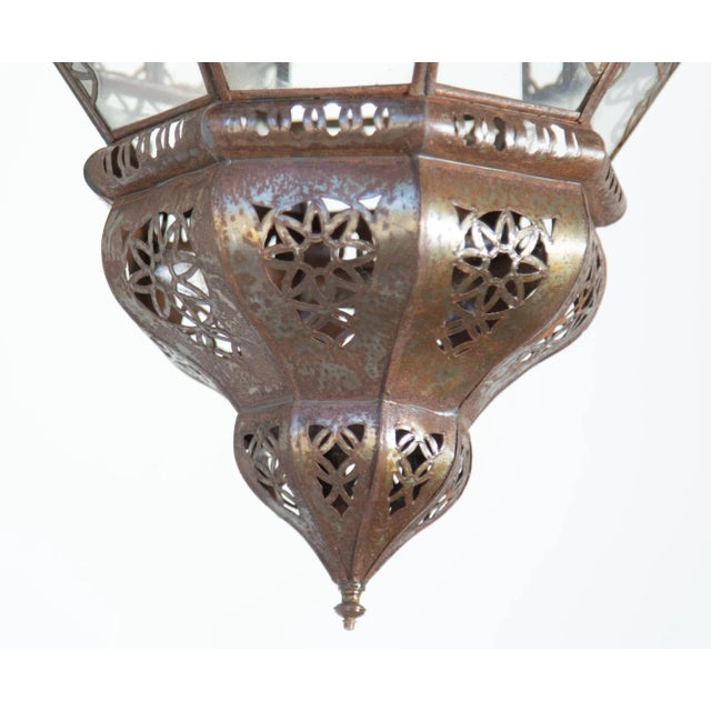Handcrafted Moroccan Lantern With Clear Glass and Moorish Metal Filigree For Sale - Image 9 of 13