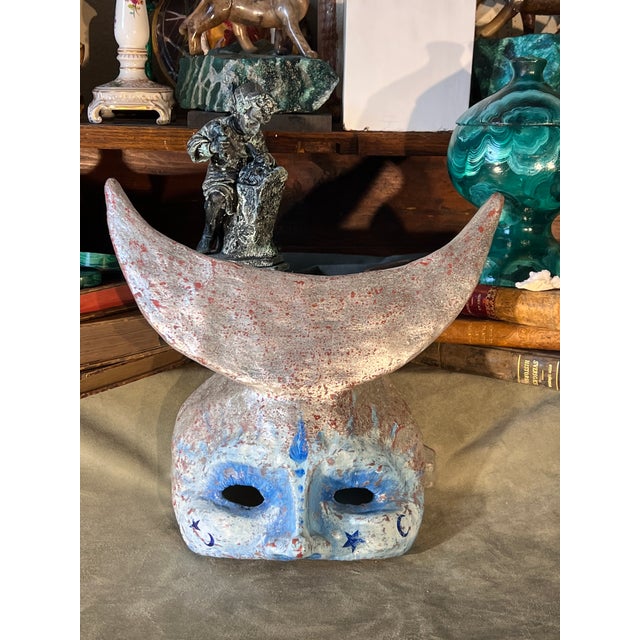 Rare Venetian Baroque Style Handmade Paper Mache Silver Gilded & Painted Moon Mask For Sale - Image 4 of 11